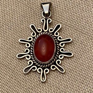 Red Onyx Pendant, Sterling Silver